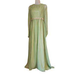 Vintage Green Lace Maxi Dress Cottagecore Regency Fairy Victorian Edwardian‎